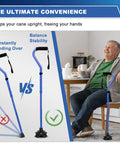 Heavy Duty Quad Cane Tip Replacement For 3/4 Inch Shafts showing comparison of upright stability and flexibility in home setting.