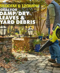 Badass 40 Volt Cordless Leaf Blower With Variable Speed Dial, 120 MPH Gust And 550 CFM Blast, Tool Only, in action clearing damp leaves.