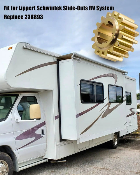 RV with slide-out showing 2 Pack 16 Tooth Spur Gear For RV Slide Out System Replacement 238893 Compatible To Restore Camper Slide Function