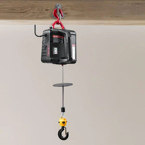 2 In 1 Electric Hoist Winch With 1100 Lb Capacity And 1500W Power Portable Winch Crane for factory use, hanging from support