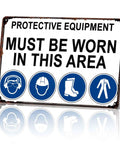 Must Wear Protective Equipment Area Aluminum Sign 8x12 Inch Durable Metal Safety Warning with icons for industrial use
