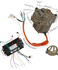 Full Throttle 72V 1000W Brushless DC Motor With Gearbox And Sine Wave Speed Controller Kit showing motor dimensions and wiring connections.