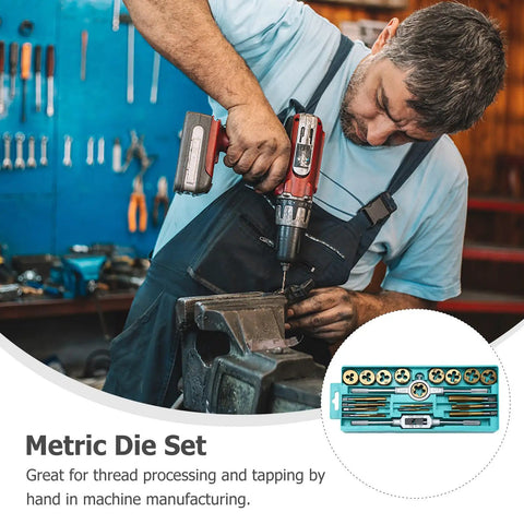 Ultimate 20pcs Metric Thread Tap And Die Set With Alloy Steel Handles For Fast Hand Threading On Metal Parts Perfect For Machining And DIY Fixing Jobs, tap and die set in use