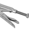 Close-up of a Six Pack 11 Inch C Clamp Locking Pliers Set With Swivel Pads Heavy Duty Woodworking Clamps, silver metal with screw detail
