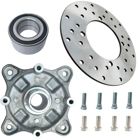 Solid Rear Wheel Hub Assembly With Brake Rotor And Beefy Studs Bolts Kit For Polaris RZR And Sportsman Atv Utv, components shown separately.