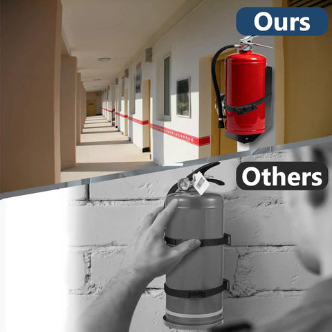 Beefy Heavy Duty Fire Extinguisher Wall Mount Bracket For 20Lb Dry Chemical And 10Lb CO2 Units ST12 Steel Construction installed in hallway