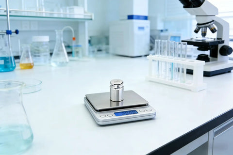 Pro Grade 200 Gram Steel Calibration Weight M1 Class For Scales And Jewelry Balances on a digital scale in a laboratory