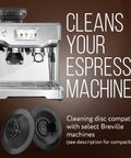 Backflush Cleaning Disc 54mm Pack Of 2 For Espresso Rigs Compatible With Breville Duo-Temp Pro And Barista Series next to espresso machine