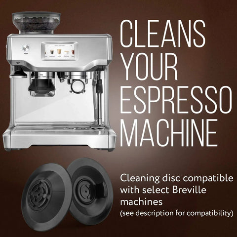 Backflush Cleaning Disc 54mm Pack Of 2 For Espresso Rigs Compatible With Breville Duo-Temp Pro And Barista Series next to espresso machine