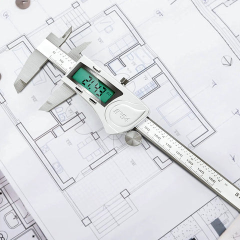 Ultra Accurate IP54 Waterproof Digital Caliper With Large LCD Screen Stainless Steel Vernier Caliper measuring blueprint