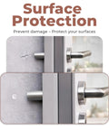 Surface protection image showing a clear self-adhesive bumpers preventing damage on doors and walls.