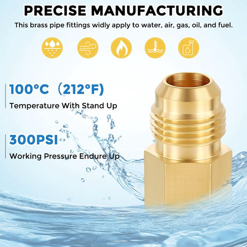 Brass Pipe Fittings Adapter Three Eighths Inch Male Flare To One Quarter Inch Female NPT Solid Brass Connector for Leak Repair