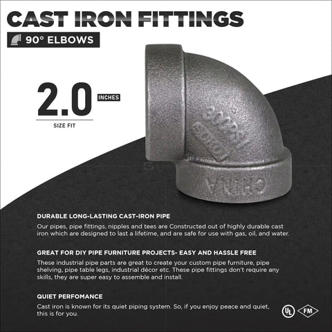 Heavy Duty 2 Inch Cast Iron 90 Degree Street Elbow Pipe Fitting Black Finish Threaded For Gas Oil Water Plumbing Badass Durability Built Like A Tank For Serious Diy And Industrial Projects 150 Psi Rated, side view