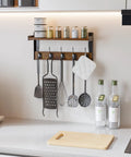 Top Tier Wall Mounted Wood Coat Rack With Five Heavy Duty Metal Hooks And Rustic Brown Shelf For Bedroom Bathroom Entryway No Sweat Setup Ultimate Daily Storage Solution Super Durable with kitchen tools and spices.