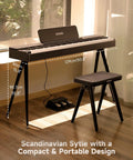 OURA S100 88 Key Graded Hammer Action Digital Piano with Bluetooth in sleek black finish with bench and pedals in bright room