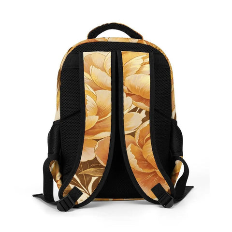 Back of Vintage Metallic Floral Printed Unisex Backpack With Large Capacity Durable Polyester Daypack For Travel School And Everyday Use