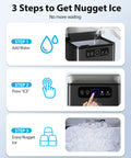 Infographic showing steps to use Beast Of A Countertop Nugget Ice Maker That Pumps Out Soft Chewable Ice Up To 40 Lbs A Day In Just 5 Minutes One Click Operation Auto Self Cleaning Stainless With Scoop Black Finish For Home Kitchen And Office.