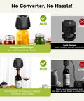 Upgraded 3-In-1 Electric Mason Jar Vacuum Sealer With Built In Converter For Regular And Wide Mouth Jars, Vacuum Bags, Containers, And Wine Bottles Efficient Kitchen Freshness Preservation Tool Black in action sealing jars and wine bottles.