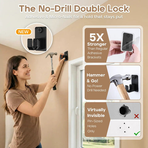 Woman installing No Drill Curtain Rod With Adhesive And Pin Nail Mount For Renters Renter Friendly Minimal Wall Damage