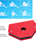 Heavy Duty Magnetic Welding Magnet Right Angle Holder With 25 Lbs Strong Holding Power For Precise Soldering and metal positioning tasks on workshop tables, showing adjustable angles.