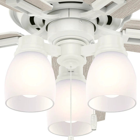 Close-up of Donegan Fresh White 52 Inch Ceiling Fan With LED Light Kit Pull Chain Quiet Multi Speed Reversible Motor