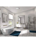 Decorative Chrome Bathroom Exhaust Fan With Lighting 90 CFM 2.5 Sones HVI Certified ETL Listed Premium Glass Shade installed on ceiling