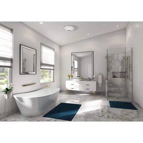 Decorative Chrome Bathroom Exhaust Fan With Lighting 90 CFM 2.5 Sones HVI Certified ETL Listed Premium Glass Shade installed on ceiling