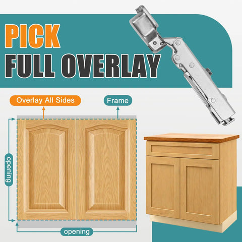 Buttery Smooth Soft Close Cabinet Hinges For Frameless Cabinets Full Overlay European Style 35Mm Cup Concealed Hardware 110 Degrees Silent Cushion Action 50 Pack No Sweat Setup with cabinet setup illustration.