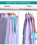 Before and after using 60 Pack Mini Cascading Hanger Hooks For Velvet Huggable Hangers, closet space doubled with shirts
