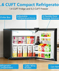 Slick 1.6 Cubic Foot Compact Mini Fridge With Freezer And Small Upright Kitchen Unit For Bedroom Dorm Or Office featuring adjustable storage.