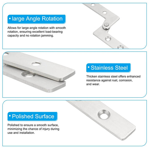Rotating Pivot Door Hinges Set Four Pack 360 Degree Hidden Stainless Steel Hardware for Secret Doors and Bookcases close-up