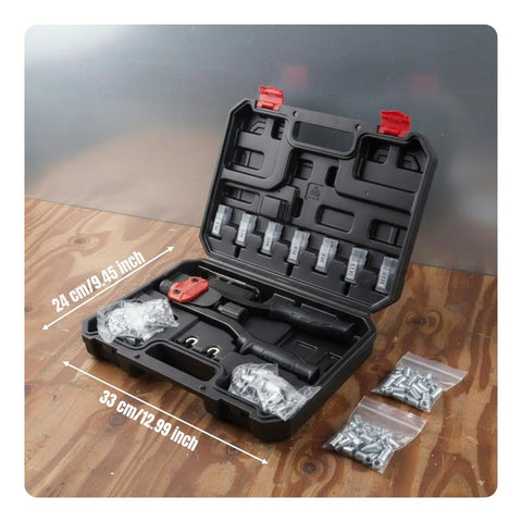 Heavy Duty Rivet Nut Tool Kit With Quick Change Mandrels Industrial Hand Riveter Threaded Insert Tool Alloy Steel Construction For Versatile High Strength Projects And DIY Repairs, 33 cm case