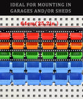 Wall Mounted Storage Bins Organizer for Garage and Workshop, 30 Bin Set in Four Colors, ABS Plastic, wall rack view