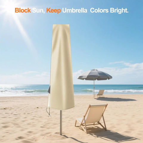 Heavy Duty Outdoor Umbrella Cover For 6 To 9 Foot Patio Umbrellas Built To Last Waterproof Windproof And UV Shield Khaki Beach Scene
