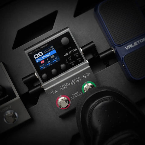 All-In-One Guitar Multi-Effects Processor With NAM And IR Loader, showing foot pedal control and digital display, for gigging players