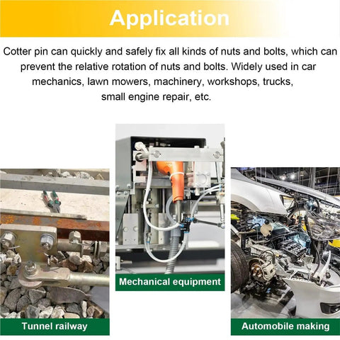 Applications of 304 Stainless Steel Cotter Pins Kit, 160-Piece Assortment in machinery, automotive, tunnel railway