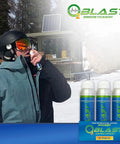 Person using Pure Oxygen Canister For Quick Recovery And Sharp Focus, 4L Portable Oxygen, 3 Pack with Flip Top Cap in snowy setting.