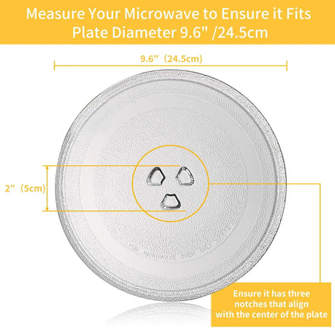 9.6 Inch Microwave Glass Plate Replacement Turntable With Universal Fit For Small Microwave Ovens, top view showing notches