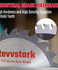 Revvstark TCT wood saw blade with carbide teeth, 5-1/2in diameter, 24T/48T for wood, plastic, composites.