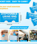 900Ml Portable Disposable Urine Bags 12 Pack For Travel And Car Rides Unisex Pee Bags size dimensions and uses shown.