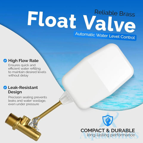 Three Eighths Inch Water Float Valve With Brass Body, Heavy Duty 125 PSI Water Level Controller, Easy Wingnut Adjustment, Adjustable Flow At 2.25 GPM, Ideal For In Ground Pools And Auto Fill Systems brass float valve