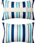 Blue Outdoor Lounge Pillow With Insert And Adjustable Elastic Straps For Recliners Beach Chairs And Office Chairs Waterproof Stain Resistant Neck And Lumbar Support Perfect Patio Poolside Comfort 2 Pack front and back view.