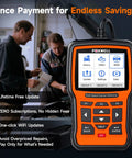 NT510 Elite Scan Tool For BMW Mini Rolls Royce Full Diagnostic Tool OBD2 Scanner with mechanics in background