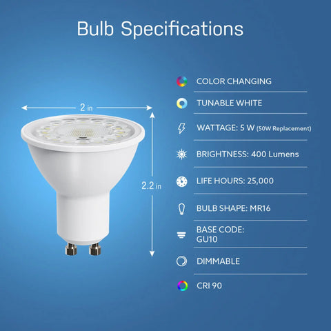 Smart RGBW MR16 LED Bulb 50W Equivalent WiFi Connected No Hub Needed Works With Alexa Google Assistant And Siri 2.4GHz