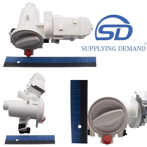 Front Load Washer Drain Pump Filter Assembly Replacement 120V 60Hz 0.70W Model Specific Fitment For Select Units Not Universal No Fuss Easy Install Plug And Play Replacement Part with ruler scale