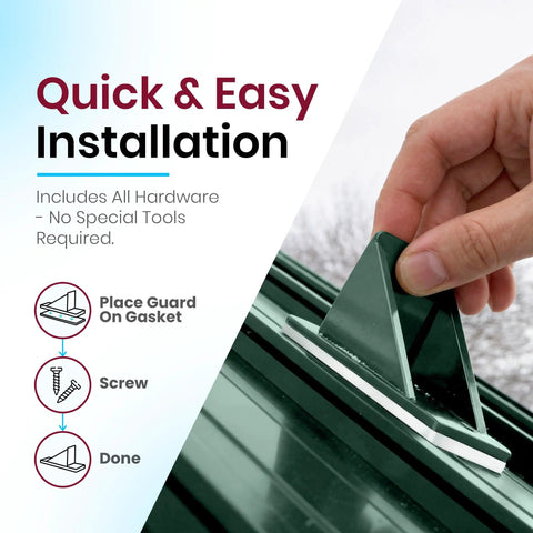 Pack of Fifty Hella Durable Rock Solid Polycarbonate Snow Guards For Metal Roofs being installed on a gasket with easy screws.