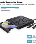 Go To External CD DVD Drive For Laptops With USB 3.0 And Type C 2 In 1 Portable CD Burner And DVD Player Plug And Play CD Reader Writer For MacBook Pro Air Windows 11 10 7 Linux Ultra Slim Optical Drive, black