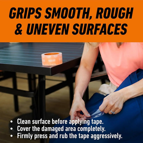 Woman using Crystal Clear Repair Duct Tape 1.88 Inch By 9 Yard Heavy Duty Weatherproof All Purpose Tape Tear By Hand