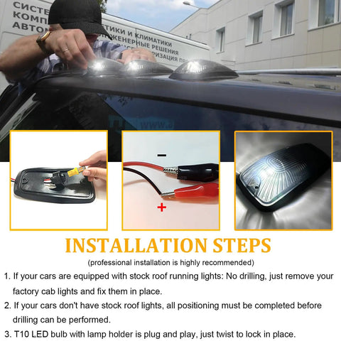 Installation of 5 Pack White LED Cab Roof Marker Lights For Chevy GMC CK Pickup Trucks 1988 To 2002