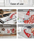 Cozy Christmas Dish Drying Mat For Kitchen Counter With Gnome And Snowflake Wood Grain Design Ultra Absorbent Microfiber Machine Washable 16 By 18 Inches Holiday Counter Pad Kitchen Sink Mat in various uses